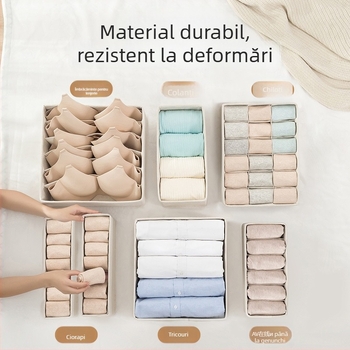 Cutie de depozitare pentru lenjerie KC9001-9002, din bumbac și in Tianshan, pliabilă cu compartimente, rezistentă la umezeală și praf, pentru șosete, sutiene și haine, stil japonez