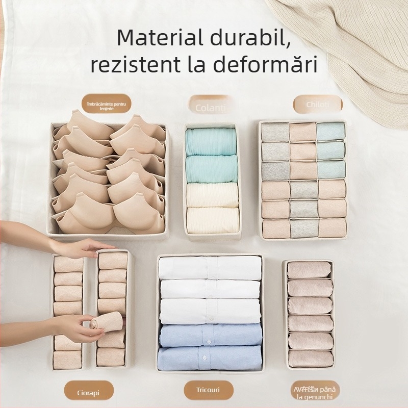 Cutie de depozitare pentru lenjerie KC9001-9002, din bumbac și in Tianshan, pliabilă cu compartimente, rezistentă la umezeală și praf, pentru șosete, sutiene și haine, stil japonez