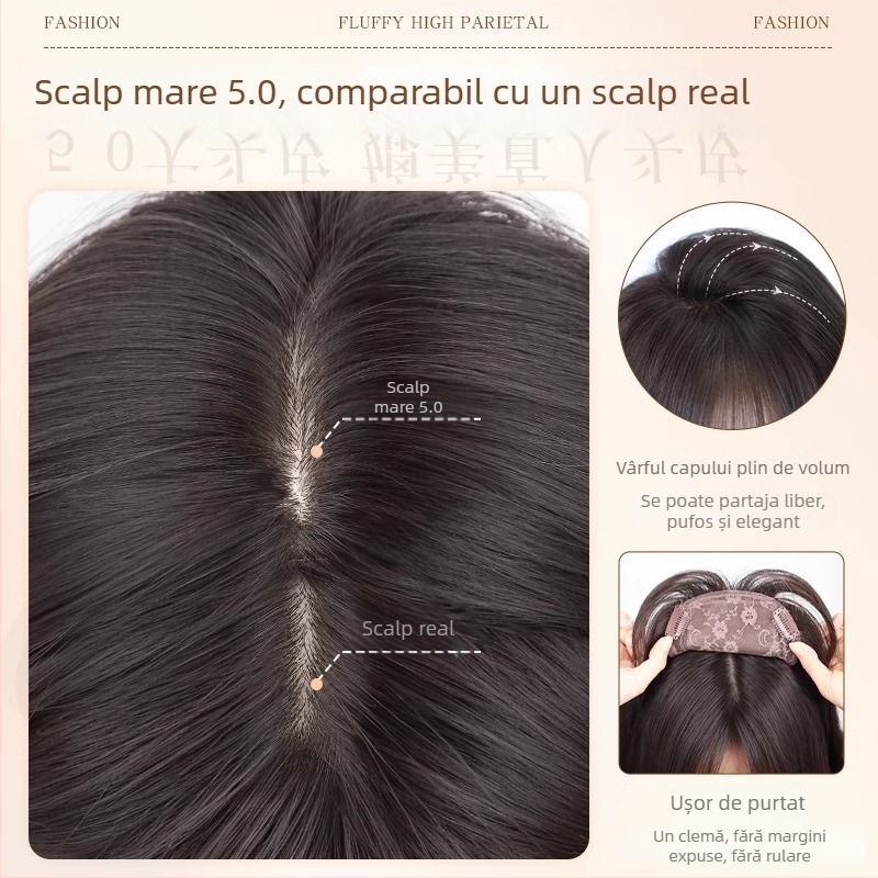 Perucă pentru femei cu păr lung drept, bucată de păr pe creștet pentru volum, fără plasă, cusută la mașină, păr rezistent la căldură, brand Discover Beauty