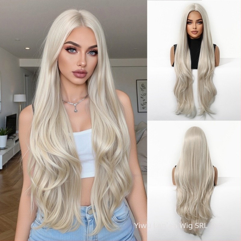 Perucă Emmor pentru întregul cap, parte mijlocie, multistrat, textură ondulată și dreaptă, păr sintetic