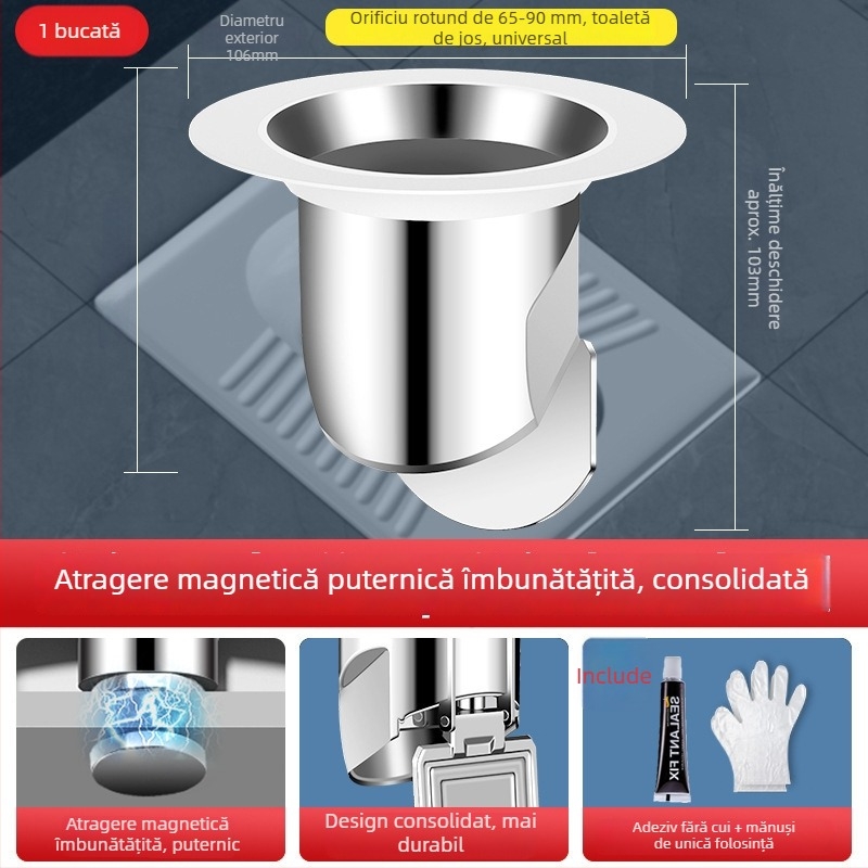 Dispozitiv de blocare a mirosurilor pentru toaletă de tip squat – ABS, fără rezervor de apă, fără barieră de apă, fără sifon, stil modern minimalist