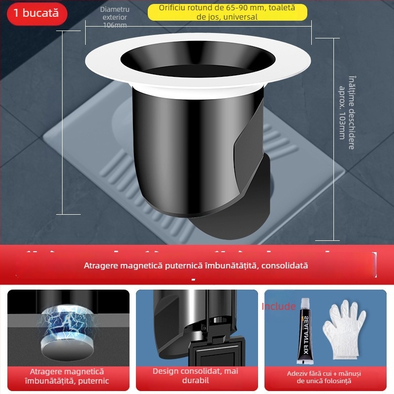 Dispozitiv de blocare a mirosurilor pentru toaletă de tip squat – ABS, fără rezervor de apă, fără barieră de apă, fără sifon, stil modern minimalist