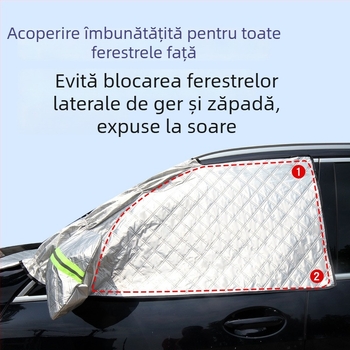 Protecție pentru parbriz auto împotriva zăpezii iarna – folie de aluminiu îndurată; montaj cu clipsuri; potrivit pentru modele generale; partea din față; stil simplu