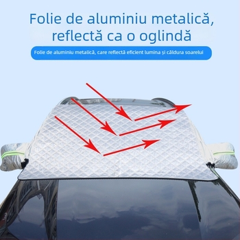 Protecție pentru parbriz auto împotriva zăpezii iarna – folie de aluminiu îndurată; montaj cu clipsuri; potrivit pentru modele generale; partea din față; stil simplu