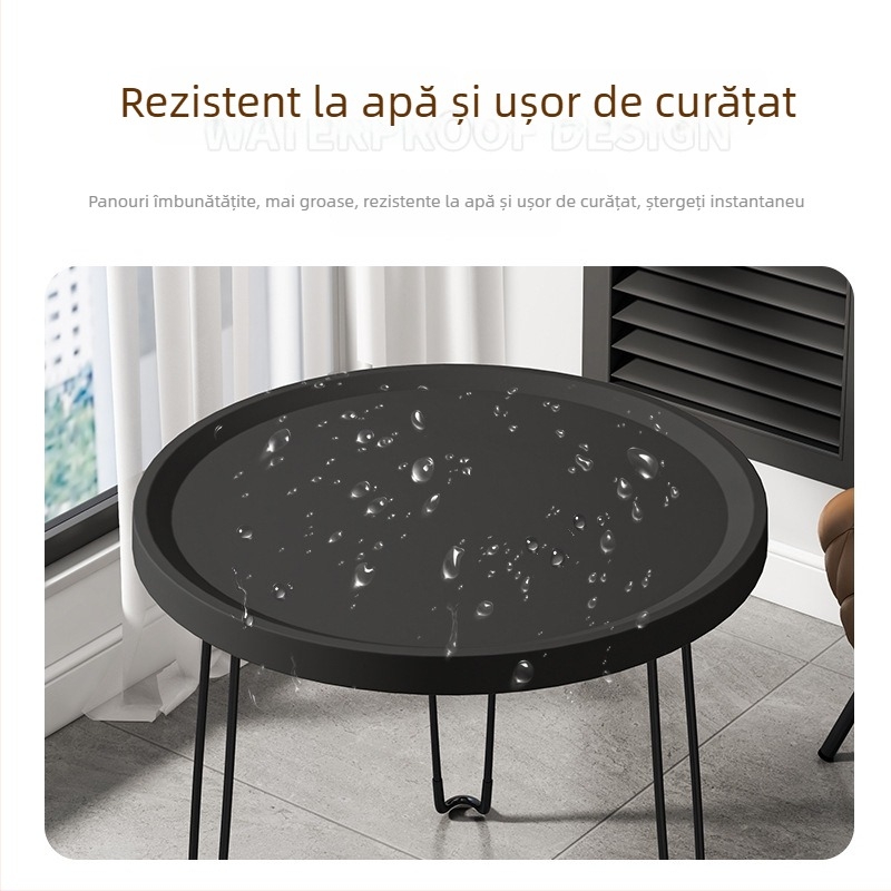 Masă laterală pliabilă rotundă din plastic cu cadru din oțel inoxidabil, personalizabilă.