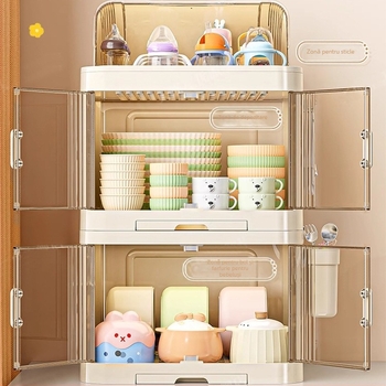 Dulap de depozitare pentru tacâmuri de bebeluți, cutie antipraf pentru sticle, suport pentru veselă de bucătărie — Plastic, fără montaj, Brand Xingyou, Cod 5193