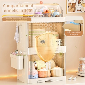 Dulap de depozitare pentru tacâmuri de bebeluți, cutie antipraf pentru sticle, suport pentru veselă de bucătărie — Plastic, fără montaj, Brand Xingyou, Cod 5193
