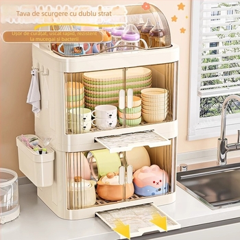 Dulap de depozitare pentru tacâmuri de bebeluți, cutie antipraf pentru sticle, suport pentru veselă de bucătărie — Plastic, fără montaj, Brand Xingyou, Cod 5193