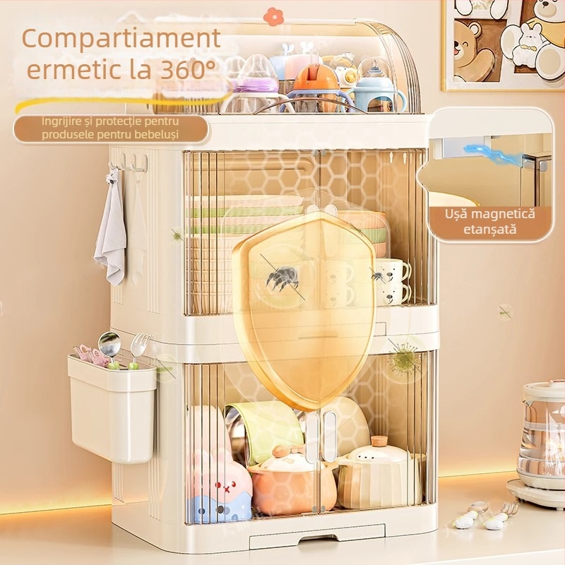 Dulap de depozitare pentru tacâmuri de bebeluți, cutie antipraf pentru sticle, suport pentru veselă de bucătărie — Plastic, fără montaj, Brand Xingyou, Cod 5193