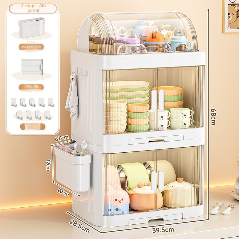Dulap de depozitare pentru tacâmuri de bebeluți, cutie antipraf pentru sticle, suport pentru veselă de bucătărie — Plastic, fără montaj, Brand Xingyou, Cod 5193