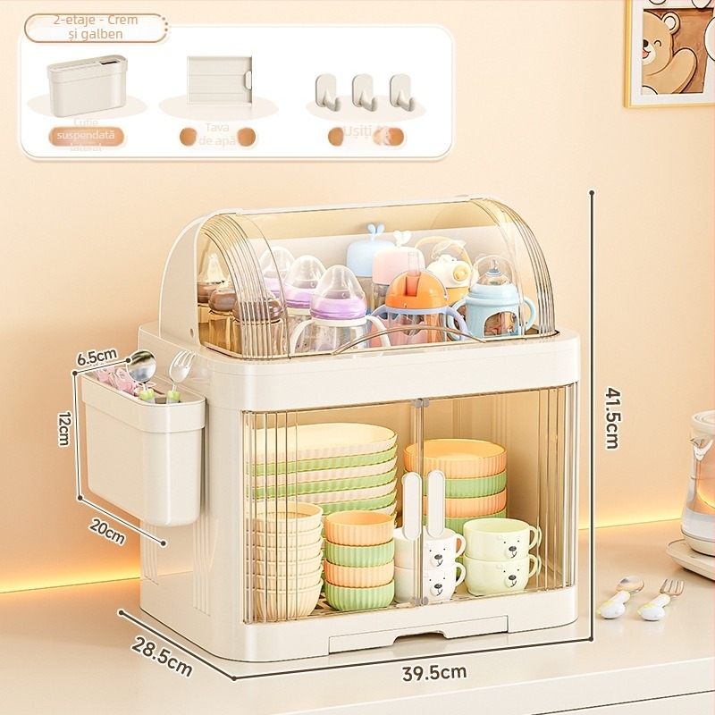 Dulap de depozitare pentru tacâmuri de bebeluți, cutie antipraf pentru sticle, suport pentru veselă de bucătărie — Plastic, fără montaj, Brand Xingyou, Cod 5193
