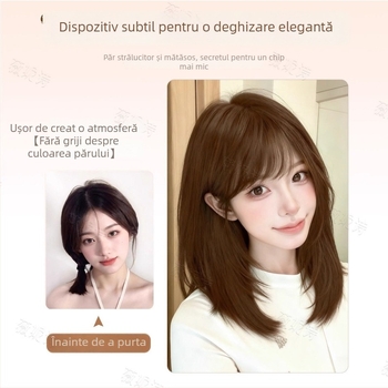 Perucă pentru păr lung drept, breton lateral – Model X-129 – Fibre termorezistente – Mecanism