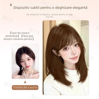 Perucă pentru păr lung drept, breton lateral – Model X-129 – Fibre termorezistente – Mecanism