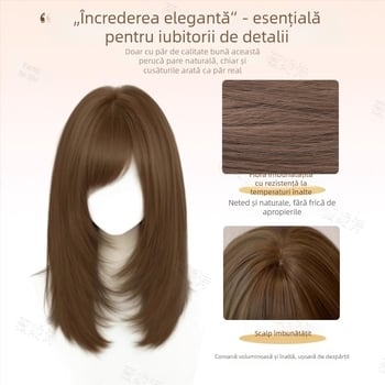 Perucă pentru păr lung drept, breton lateral – Model X-129 – Fibre termorezistente – Mecanism