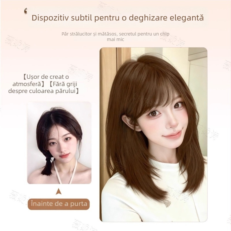 Perucă pentru păr lung drept, breton lateral – Model X-129 – Fibre termorezistente – Mecanism