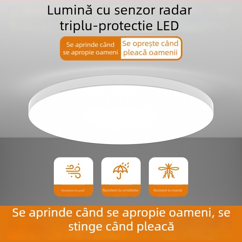 Lampa de plafon LED cu control vocal pentru coridor și scări – 220V, acoperire 5-10 m², senzor de mișcare