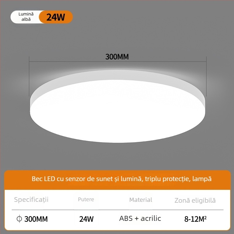 Lampa de plafon LED cu control vocal pentru coridor și scări – 220V, acoperire 5-10 m², senzor de mișcare