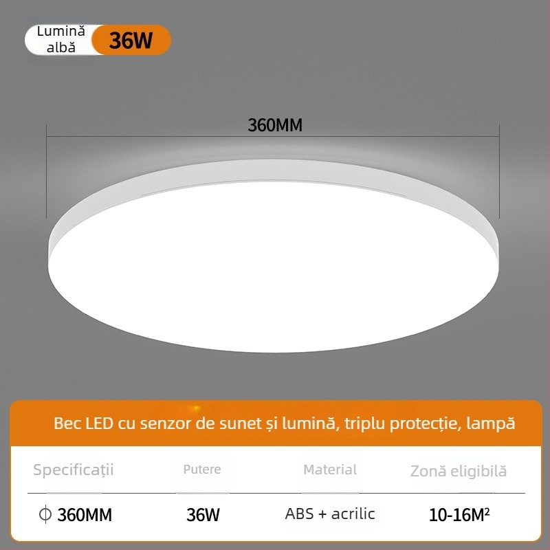 Lampa de plafon LED cu control vocal pentru coridor și scări – 220V, acoperire 5-10 m², senzor de mișcare