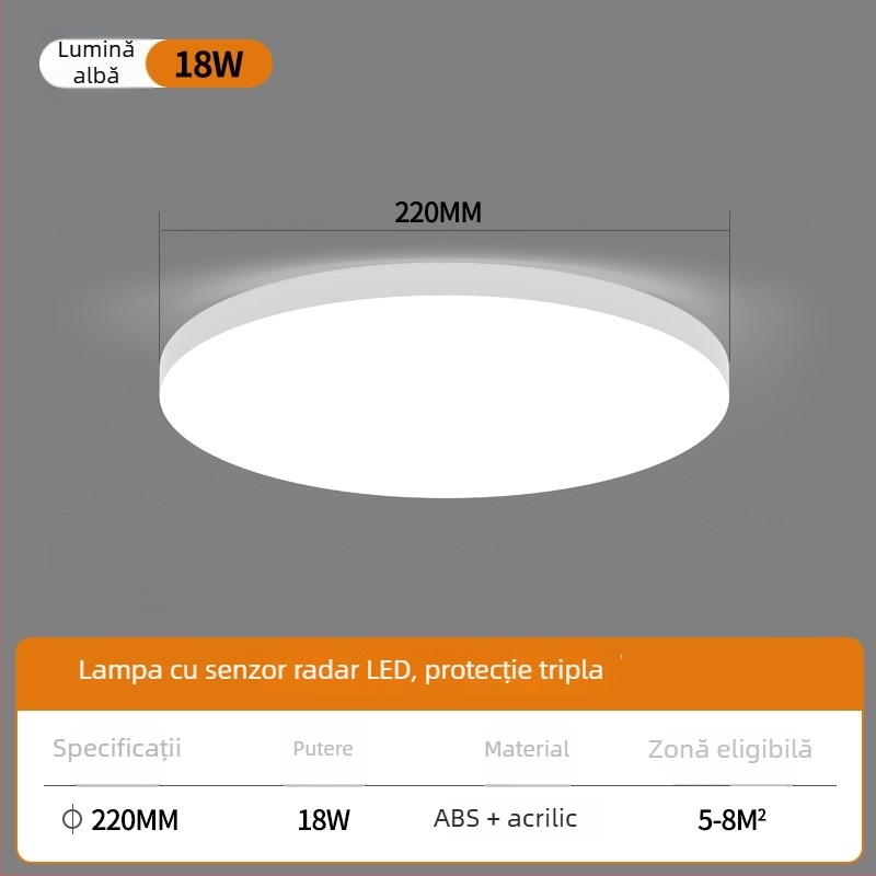 Lampa de plafon LED cu control vocal pentru coridor și scări – 220V, acoperire 5-10 m², senzor de mișcare