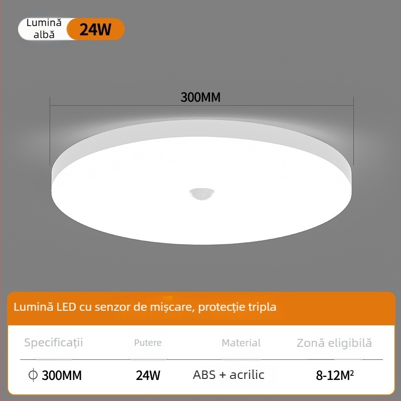 Lampa de plafon LED cu control vocal pentru coridor și scări – 220V, acoperire 5-10 m², senzor de mișcare
