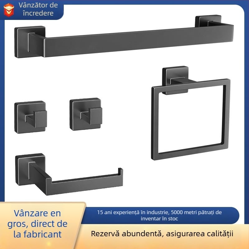 Good help oțel inoxidabil montat pe perete, set de cinci piese pentru baie, cu bară pentru prosoape și cuier