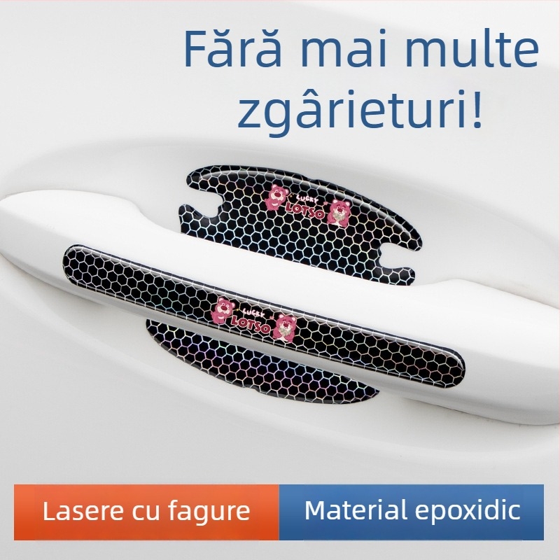 Autocolante 3D anti-coliziune pentru mânerul ușii auto – model Cartoon, cu adeziv