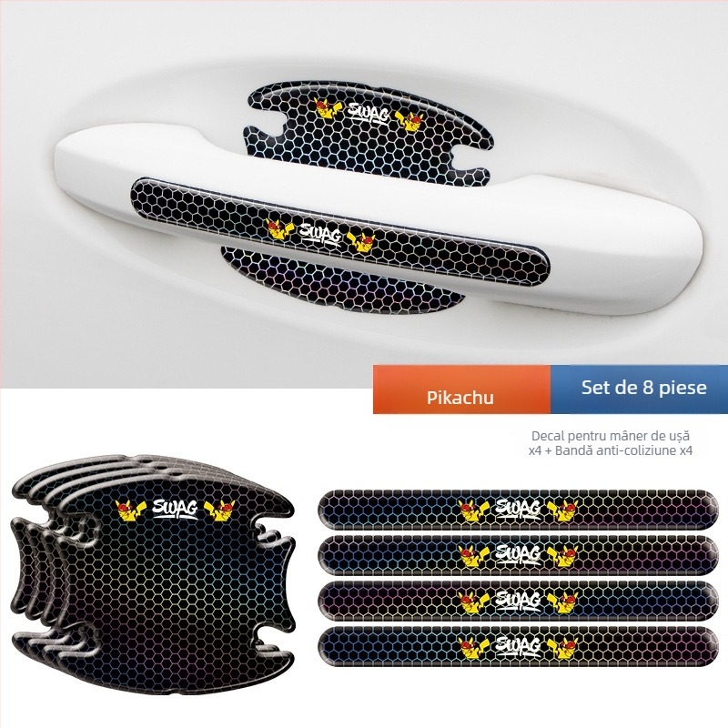 Autocolante 3D anti-coliziune pentru mânerul ușii auto – model Cartoon, cu adeziv