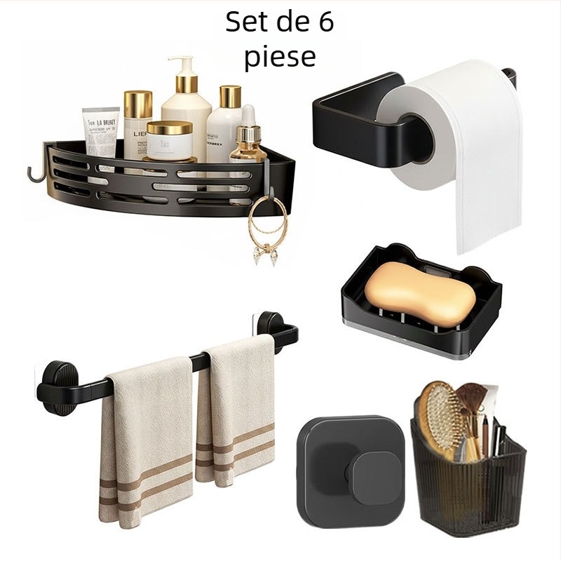Set de depozitare pentru baie din plastic, stil modern minimalist, finisaj prin injecție, 4 piese sau mai multe, include suport pentru prosoape, cârlige și raft triunghiular