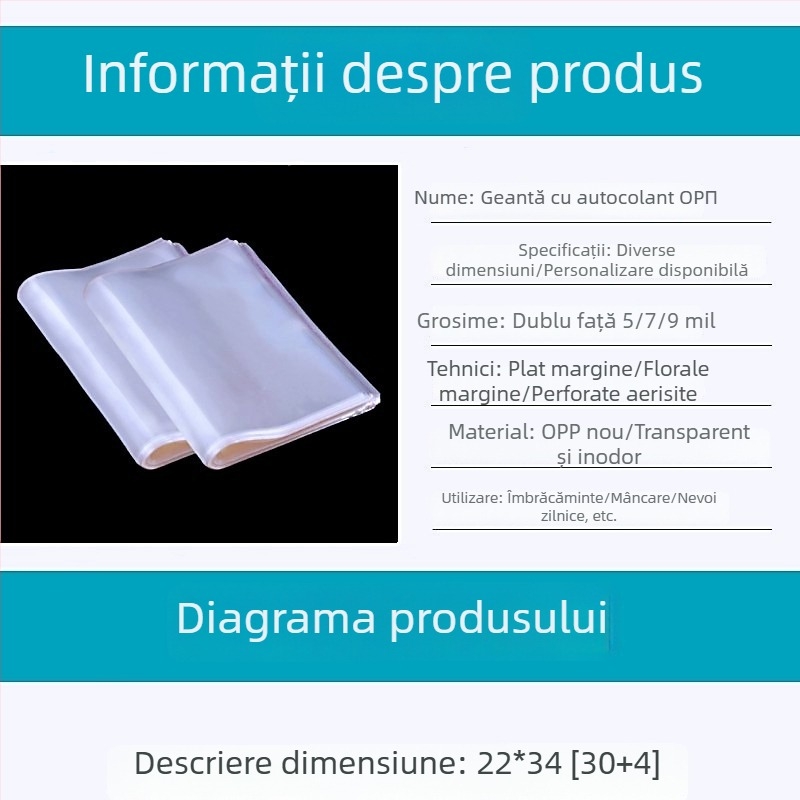 Pungă de ambalare OPP autoadezivă pentru haine și accesorii, transparentă din plastic Ziplock, material virgin, logo imprimat
