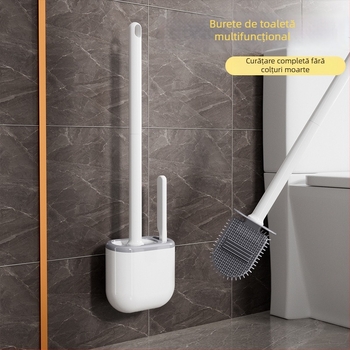 Set perie toaletă din silicon cu mâner lung și suport pe perete – curățare multifuncțională
