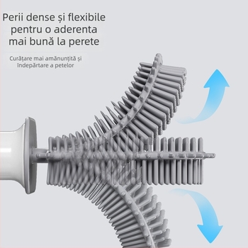 Set perie toaletă din silicon cu mâner lung și suport pe perete – curățare multifuncțională