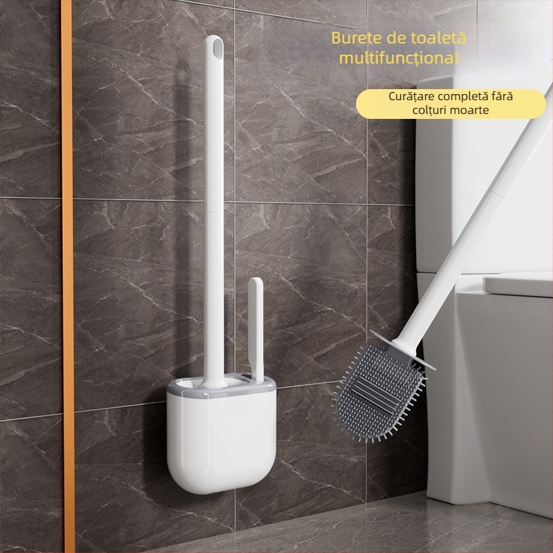Set perie toaletă din silicon cu mâner lung și suport pe perete – curățare multifuncțională