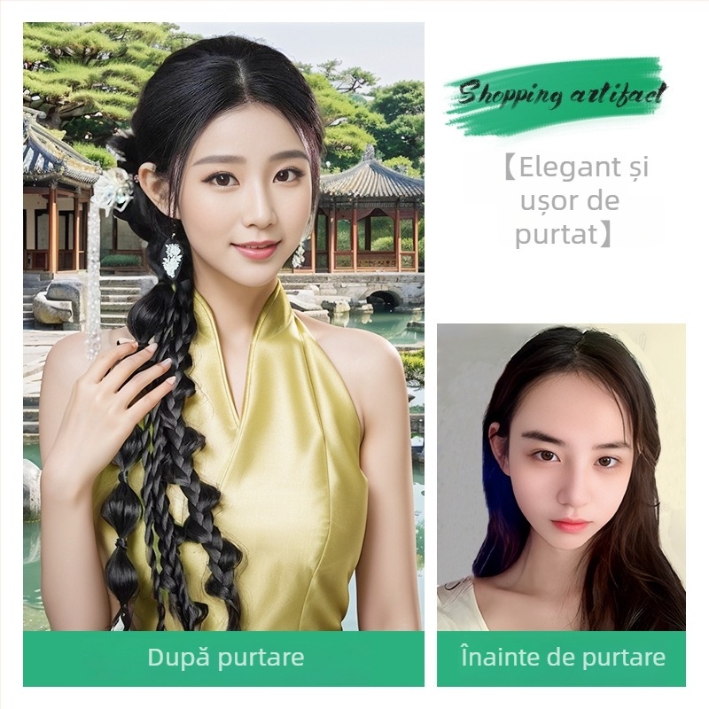 Perucă cu coadă, stil chinezesc, fibre rezistente la temperatură înaltă, nu poate fi vopsită cu vopsea fierbinte, Lois