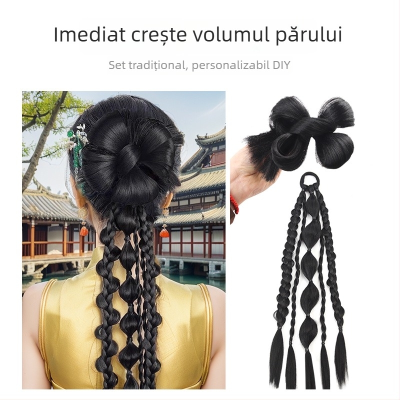 Perucă cu coadă, stil chinezesc, fibre rezistente la temperatură înaltă, nu poate fi vopsită cu vopsea fierbinte, Lois