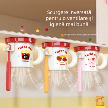 Raft de depozitare pentru periuța de dinți și pahar, montare pe perete, fără găuri, prindere magnetică, model C4274, ABS plastic, personalizare disponibilă și imprimare logo