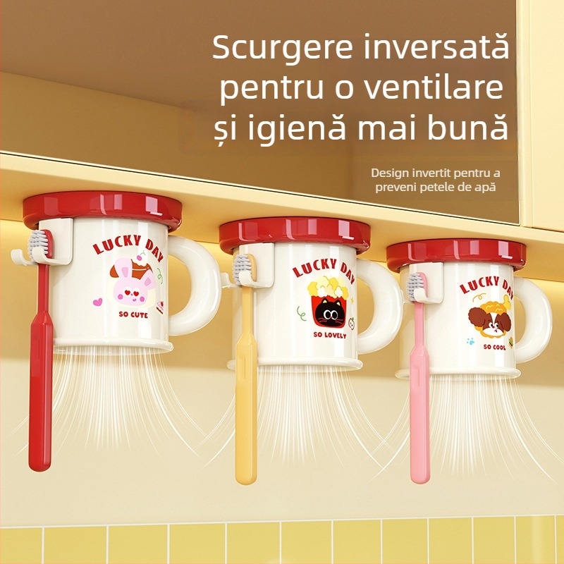 Raft de depozitare pentru periuța de dinți și pahar, montare pe perete, fără găuri, prindere magnetică, model C4274, ABS plastic, personalizare disponibilă și imprimare logo