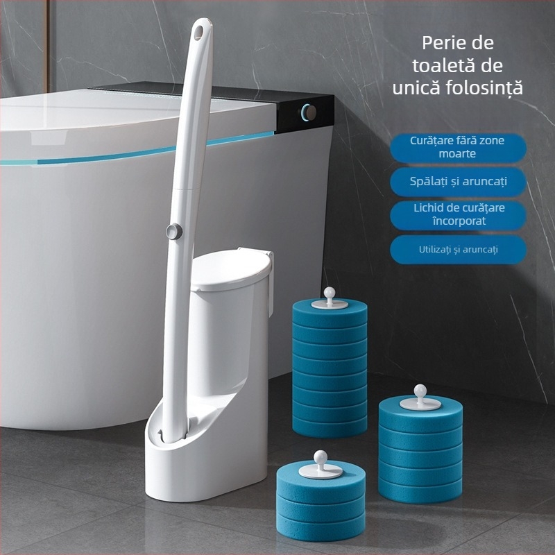 Perie de toaletă de unică folosință cu set de capete de înlocuire, pentru montare pe perete și toalete tip squat (Brand Wanben; Material: Plastic; Personalizare procesare: Da; Logo imprimat: Da; Etichetă privată licențiată: Da)