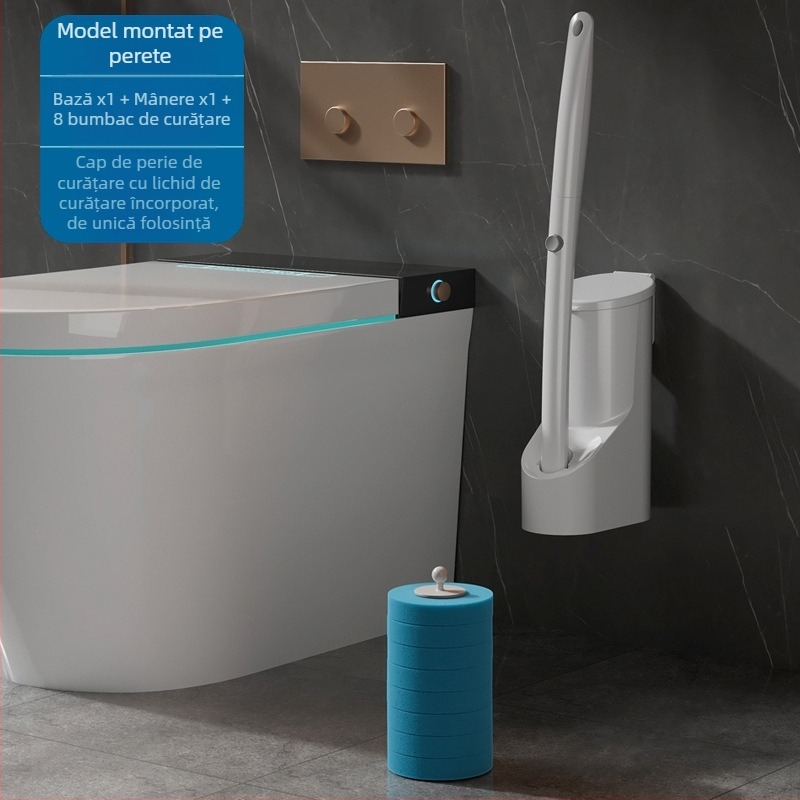 Perie de toaletă de unică folosință cu set de capete de înlocuire, pentru montare pe perete și toalete tip squat (Brand Wanben; Material: Plastic; Personalizare procesare: Da; Logo imprimat: Da; Etichetă privată licențiată: Da)