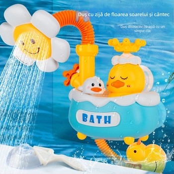 Jucărie de baie din plastic în formă de rață, cu pulverizare electrică a apei și absorbție automată a apei; jucărie de baie interactivă