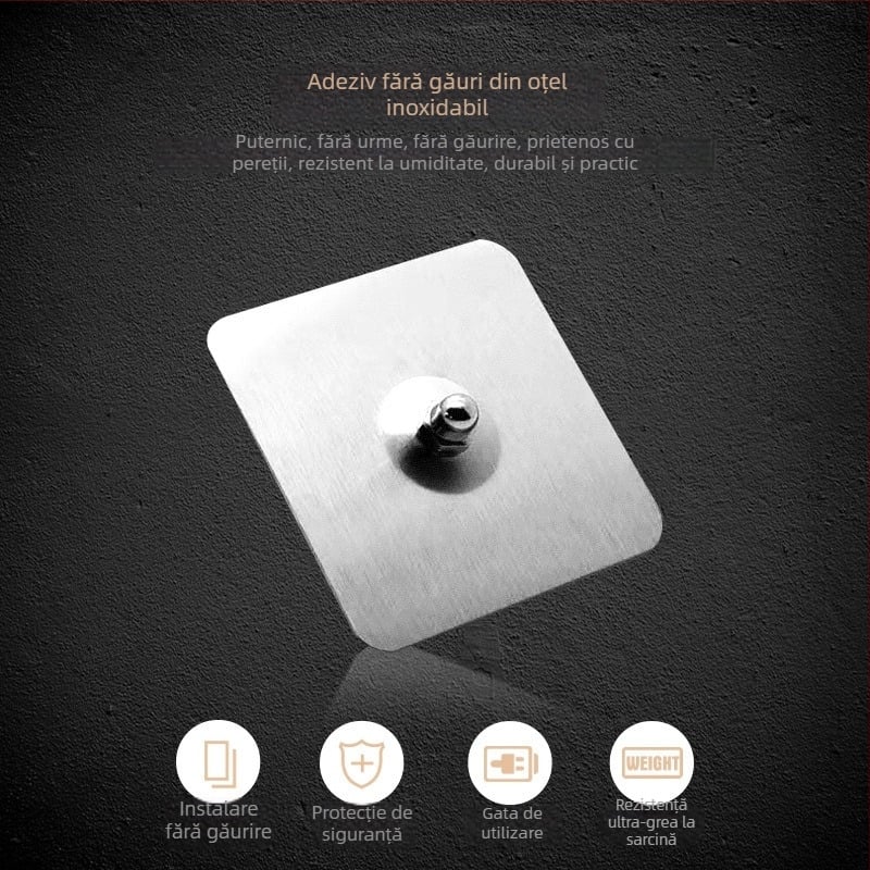 Cuier din oțel inoxidabil, montaj adeziv fără găuri, încărcătură 5–10 kg, pentru baie, bucătărie și dormitor