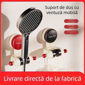 Suport de duș detașabil cu ventuză, din plastic, stil modern minimalist, etaj unic, mobil (ventuză de prindere, fără găuri, greutate 85 g)