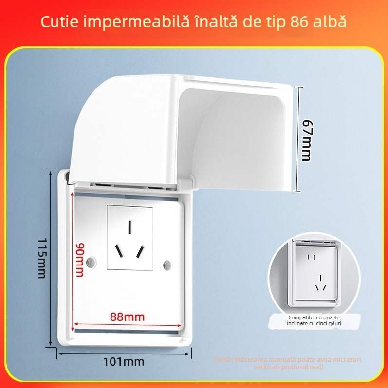 Cutie impermeabilă pentru priză, cu aranjament înclinat de cinci găuri, autoadezivă, protecție împotriva scurgerilor