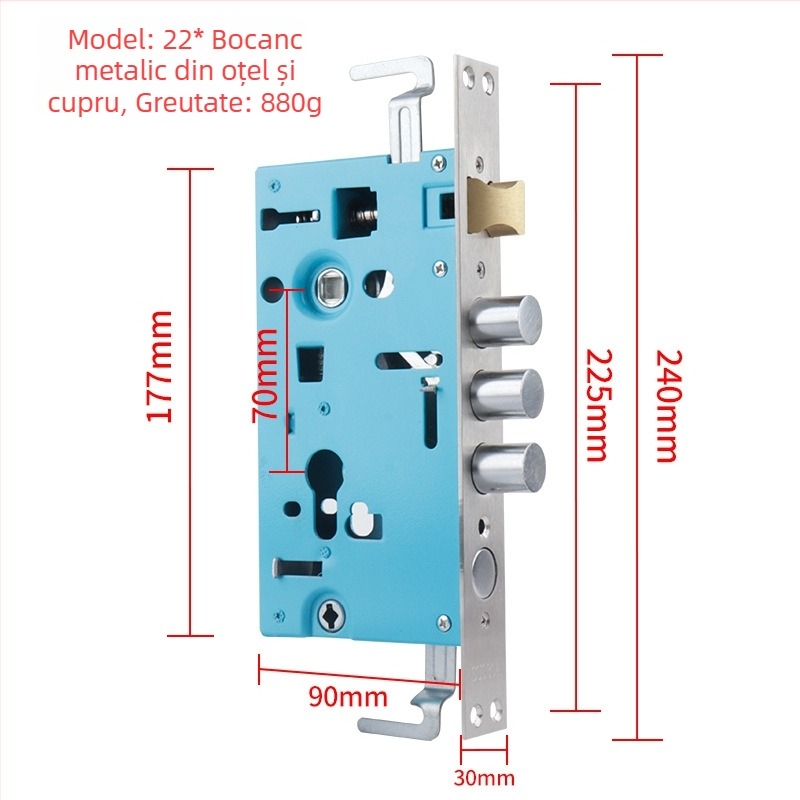 Corp de încuietori pentru ușa anti-furt, componentă mecanică; Model: 24x240 pătrat / 30x240 rotund; Material: fier inoxidabil; Greutate: 900 g; Domeniu de utilizare: ușă de intrare anti-furt; Stil: minimalist modern