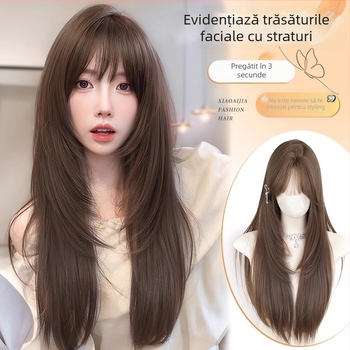 Perucă pentru femei, păr lung drept — stil natural, fibre rezistente la temperaturi înalte, fabricație mecanică