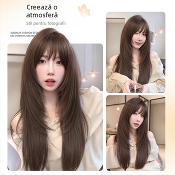 Perucă pentru femei, păr lung drept — stil natural, fibre rezistente la temperaturi înalte, fabricație mecanică