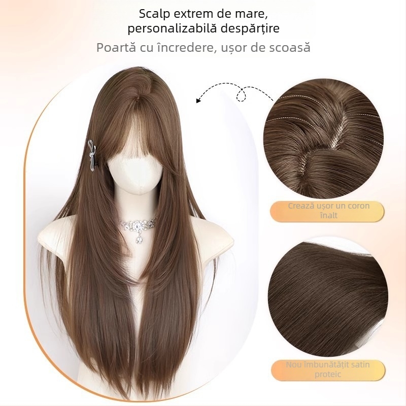 Perucă pentru femei, păr lung drept — stil natural, fibre rezistente la temperaturi înalte, fabricație mecanică
