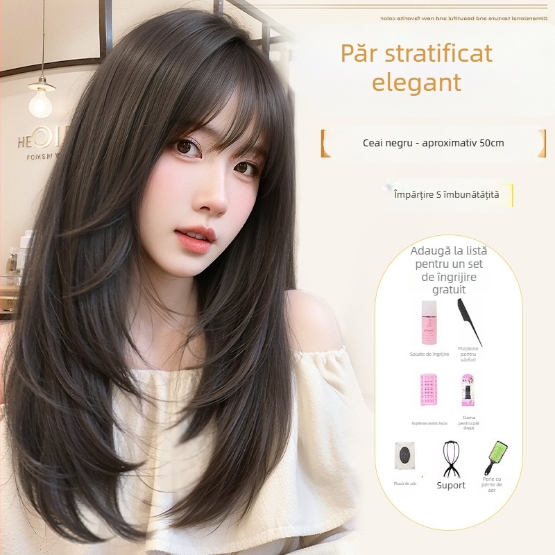 Perucă pentru femei, păr lung drept — stil natural, fibre rezistente la temperaturi înalte, fabricație mecanică