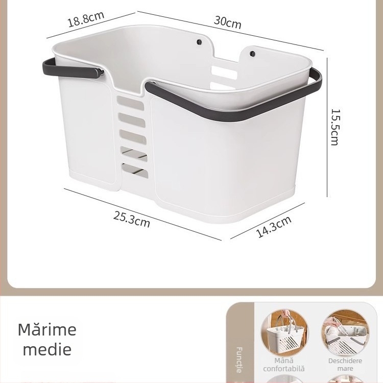 Younai Coș de duș – Coș din plastic portabil, PP, Model 7035, Stil minimalist modern