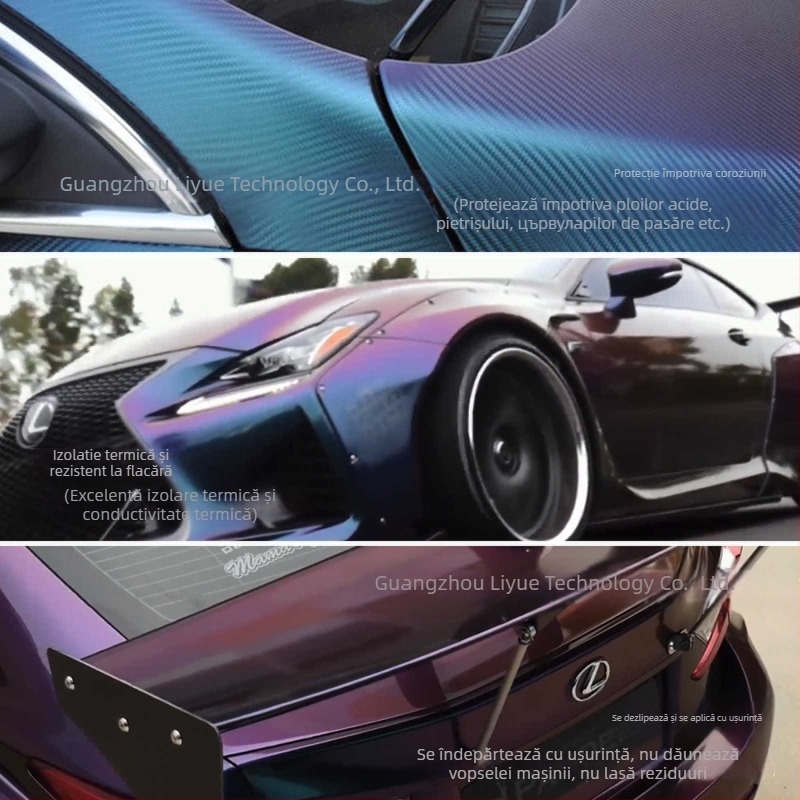 Folie de înfășurare a caroseriei – efect chameleon gradient, textură fibră de carbon (Brand Li Yue; Material: autocolant; Tip: autocolant pentru caroserie; Montaj: tip de aplicare)