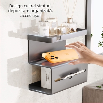 Raft de depozitare pentru hârtie igienică montat pe perete, fixare cu ventuză fără găuri, cadru pătrat din oțel cu conținut de carbon, finisaj din plastic pulverizat, stil modern minimalist
